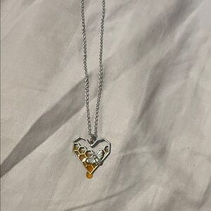 Silver and Gold  Heart/ Honeycomb Bee Pendant Necklace